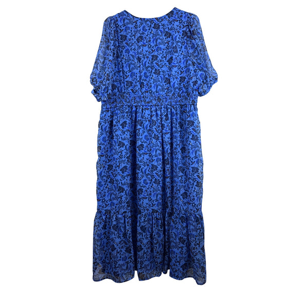 Old Navy Womens Blue Floral Print V-Neck Maxi Dress Lightweight Sheer XL