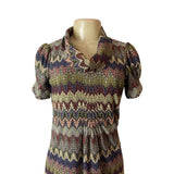 Jessica Howard Women's Colorful Pattern Drape Neck Puffed Midi Dress Sz 6