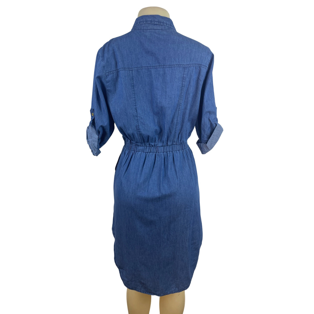 MPH Collection Women’s Wash Denim Shirt Dress With Roll Tab Sleeves Sz M - New