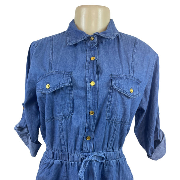 MPH Collection Women’s Wash Denim Shirt Dress With Roll Tab Sleeves Sz M - New
