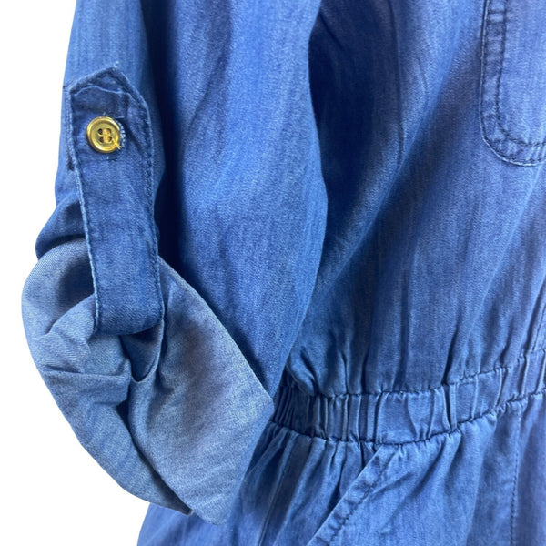 MPH Collection Women’s Wash Denim Shirt Dress With Roll Tab Sleeves Sz M - New