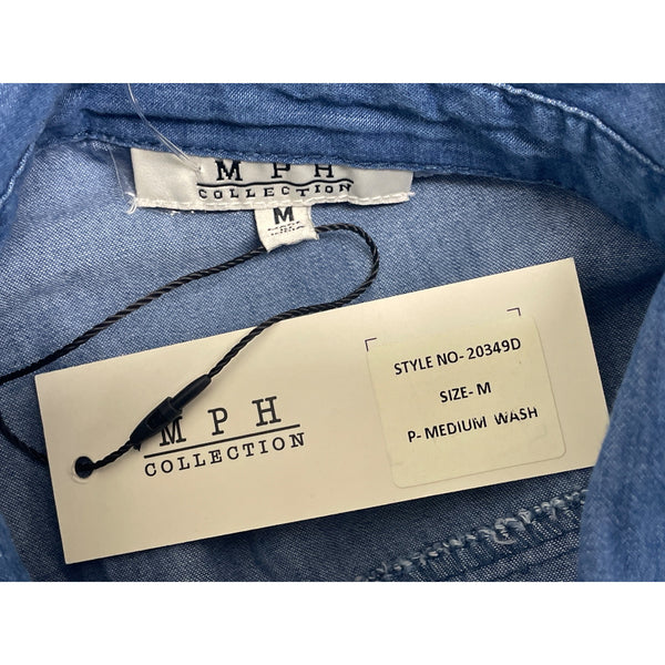MPH Collection Women’s Wash Denim Shirt Dress With Roll Tab Sleeves Sz M - New