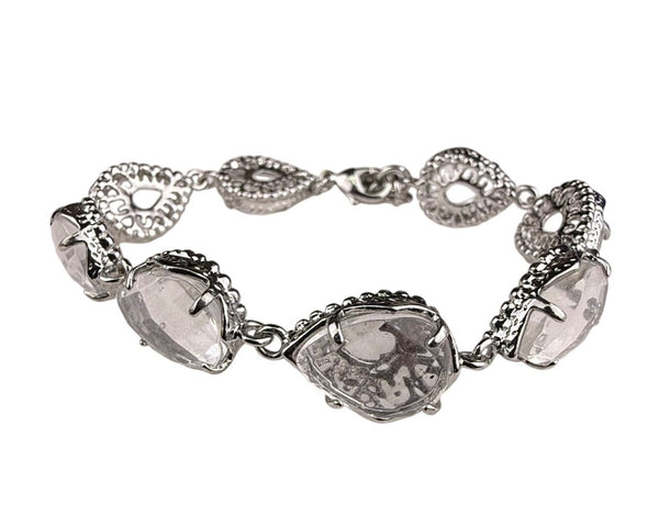 Kendra Scott Womens Silver Tone Bracelet Clear Stone Links Delicate Charm