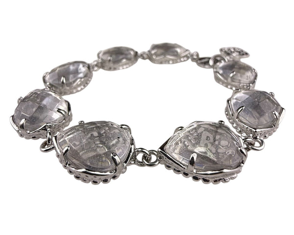 Kendra Scott Womens Silver Tone Bracelet Clear Stone Links Delicate Charm
