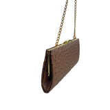 KC Vintage Women's Brown Ostrich Embossed Kisslock Chain Strap Clutch Sz S