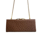 KC Vintage Women's Brown Ostrich Embossed Kisslock Chain Strap Clutch Sz S