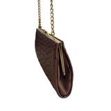 KC Vintage Women's Brown Ostrich Embossed Kisslock Chain Strap Clutch Sz S