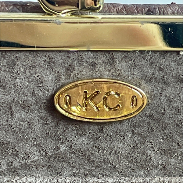 KC Vintage Women's Brown Ostrich Embossed Kisslock Chain Strap Clutch Sz S