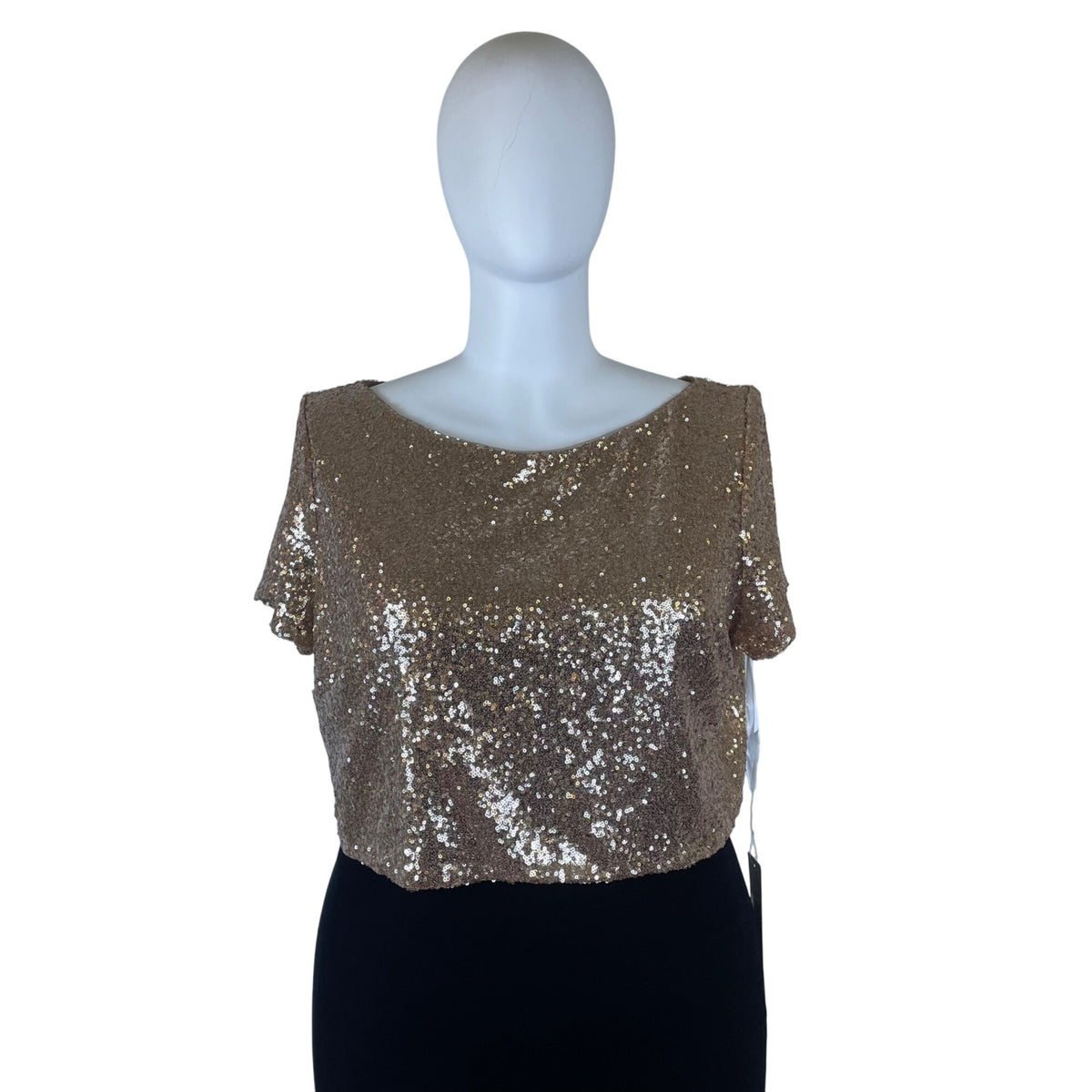 Revelry Womens Rose Gold Sequin Crop Top Short Sleeve Party Style Size 3XL - New