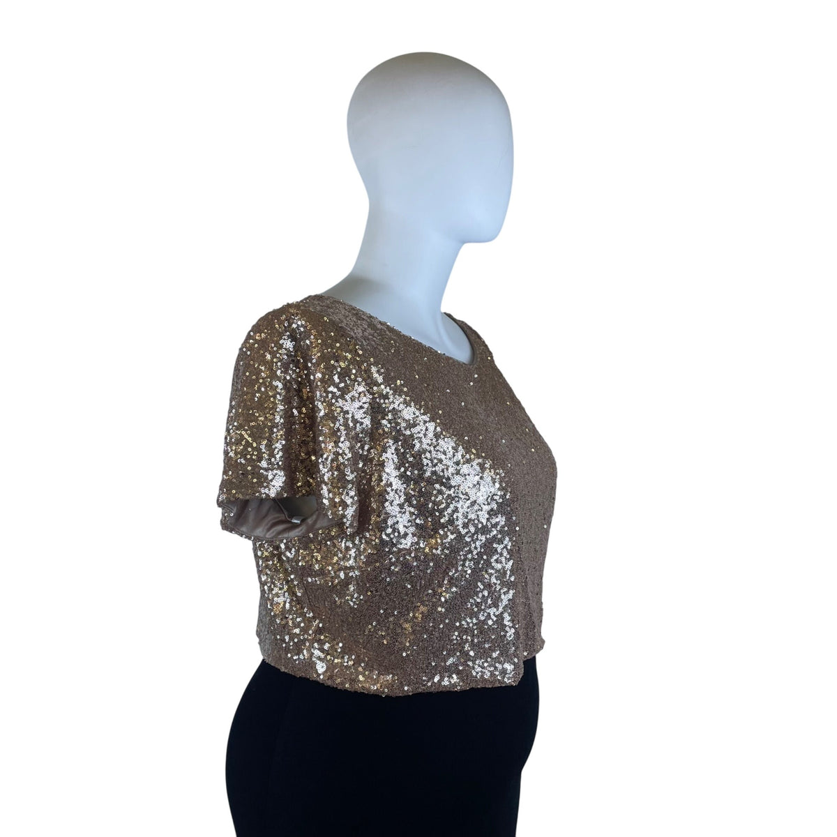 Revelry Womens Rose Gold Sequin Crop Top Short Sleeve Party Style Size 3XL - New