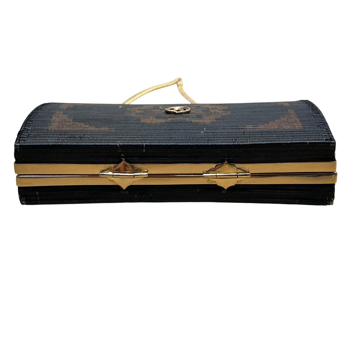 Handcrafted Women’s Black & Brown Chain Strap Woven Pattern Hardcase Clutch Bag