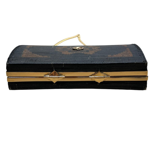 Handcrafted Women’s Black & Brown Chain Strap Woven Pattern Hardcase Clutch Bag