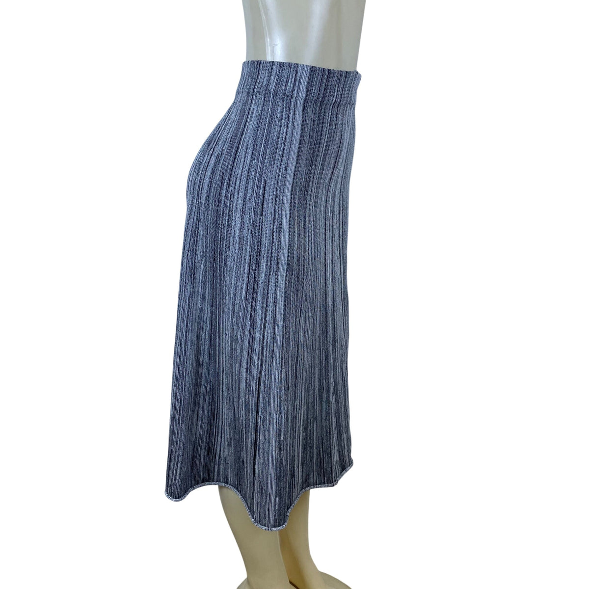 COS Womens Gray & Black Striped Rayon/Nylon Midi Skirt Stretchy Waist
