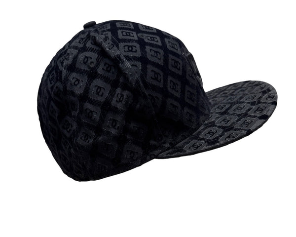 Y2K DC Shoes Black Monogrammed Baseball Cap New Era Embroidered Logo Size 7 3/8