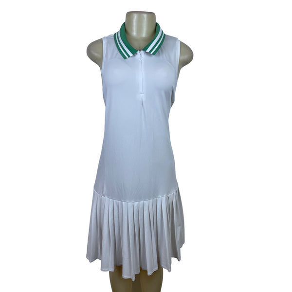 Addison Bay White Tennis Dress Sleeveless Pleated Skirt & Green Collar Sz XXL