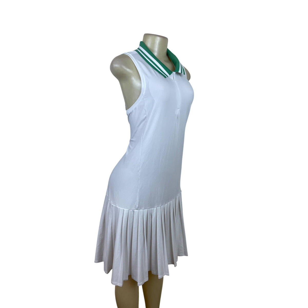 Addison Bay White Tennis Dress Sleeveless Pleated Skirt & Green Collar Sz XXL