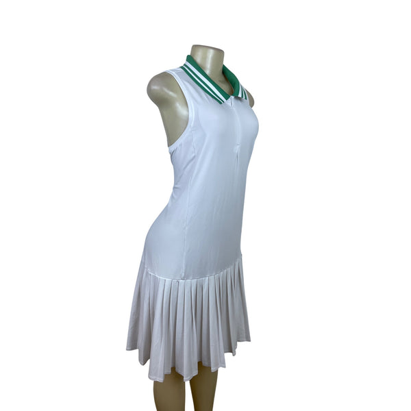 Addison Bay White Tennis Dress Sleeveless Pleated Skirt & Green Collar Sz XXL
