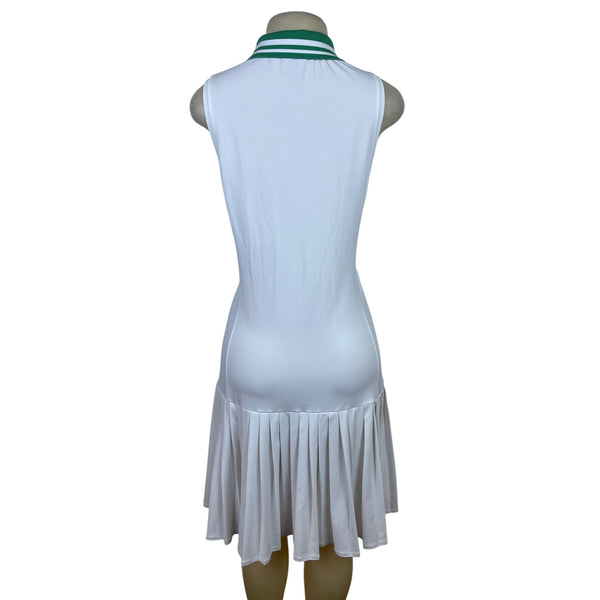 Addison Bay White Tennis Dress Sleeveless Pleated Skirt & Green Collar Sz XXL