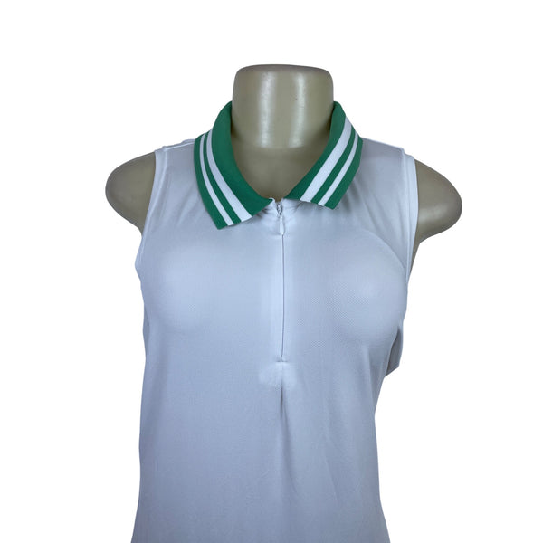 Addison Bay White Tennis Dress Sleeveless Pleated Skirt & Green Collar Sz XXL