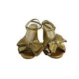 Unbranded Women's Gold Lame Bow Pleated Block Heeled Sandals Sz 42