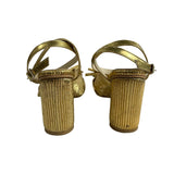Unbranded Women's Gold Lame Bow Pleated Block Heeled Sandals Sz 42