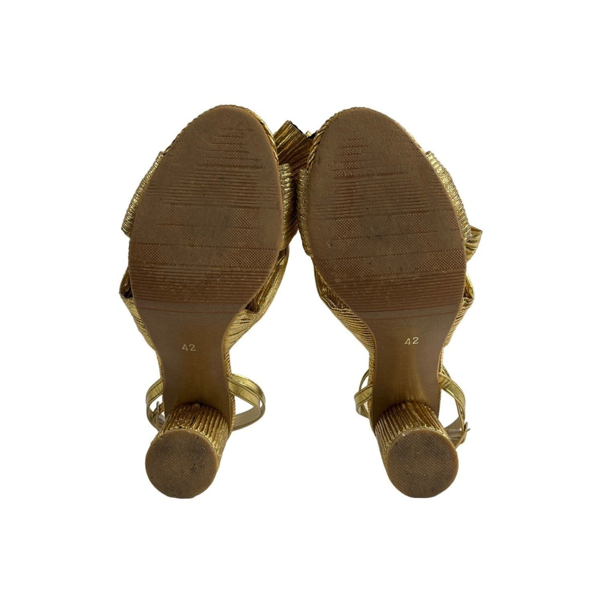 Unbranded Women's Gold Lame Bow Pleated Block Heeled Sandals Sz 42