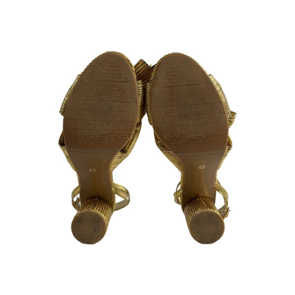 Unbranded Women's Gold Lame Bow Pleated Block Heeled Sandals Sz 42