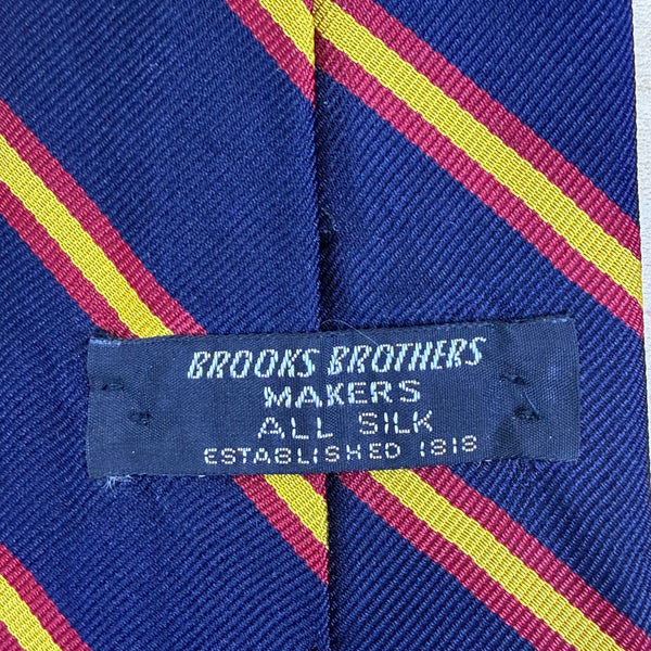 Vintage Brooks Brothers Mens Navy Silk Striped Tie Red & Yellow Pattern Classic