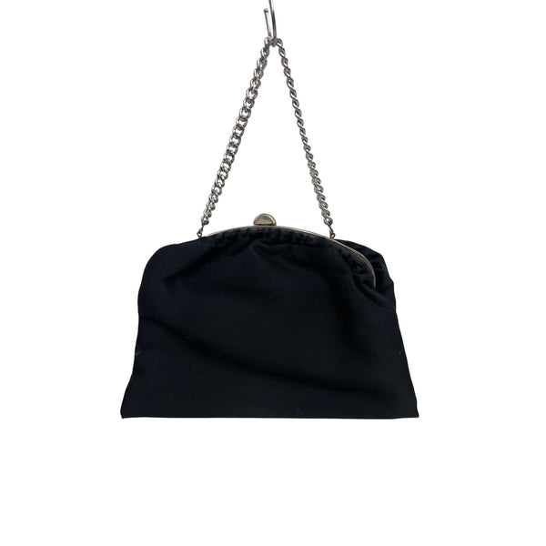 Black Chain Handle Fabric Clutch Purse Womens Evening Bag Silver Hardware