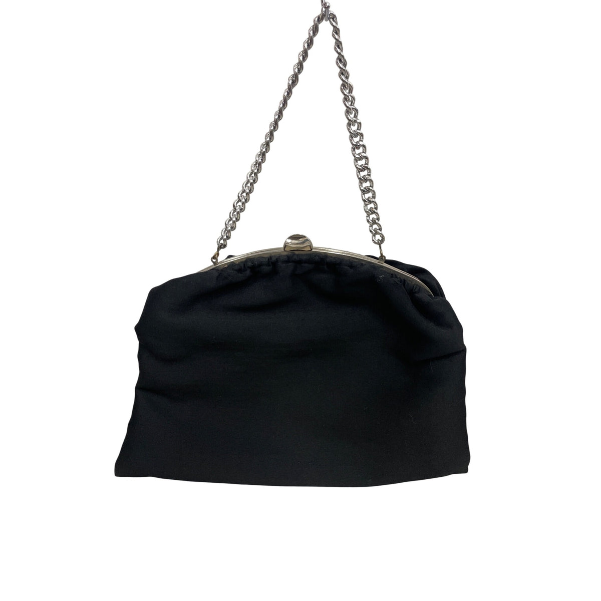 Black Chain Handle Fabric Clutch Purse Womens Evening Bag Silver Hardware