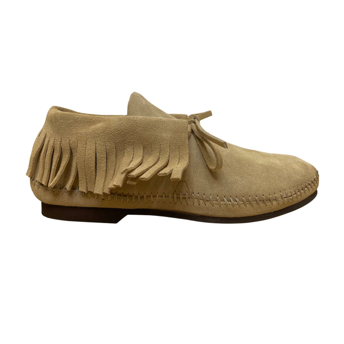 Lake Church Men’s Sand Suede Fringe Hand laced Hard Sole Moccasins Size 7.5