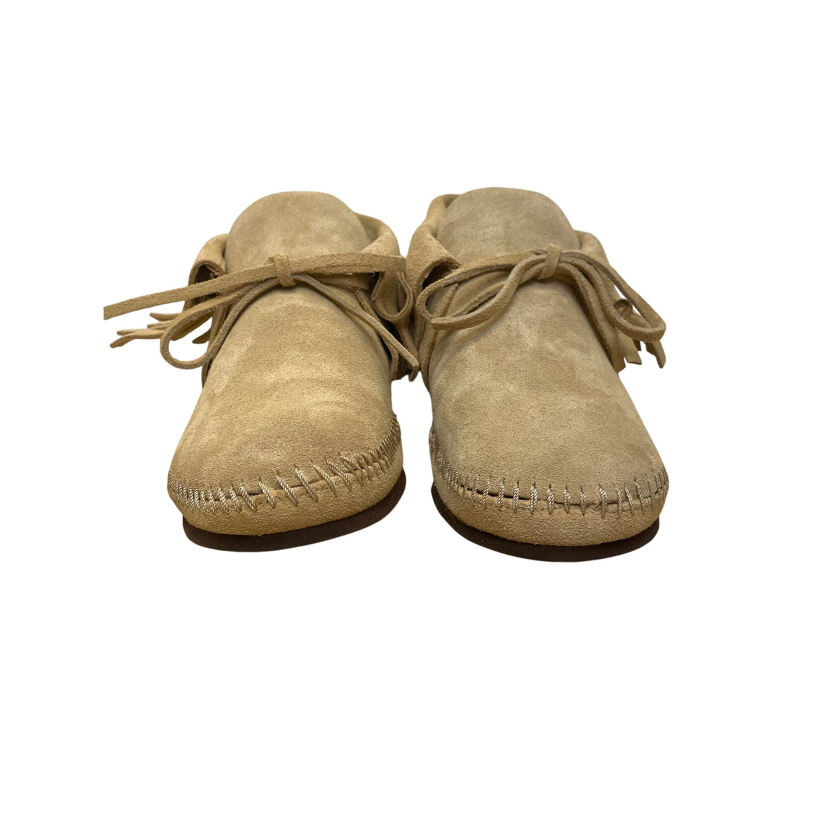 Lake Church Men’s Sand Suede Fringe Hand laced Hard Sole Moccasins Size 7.5