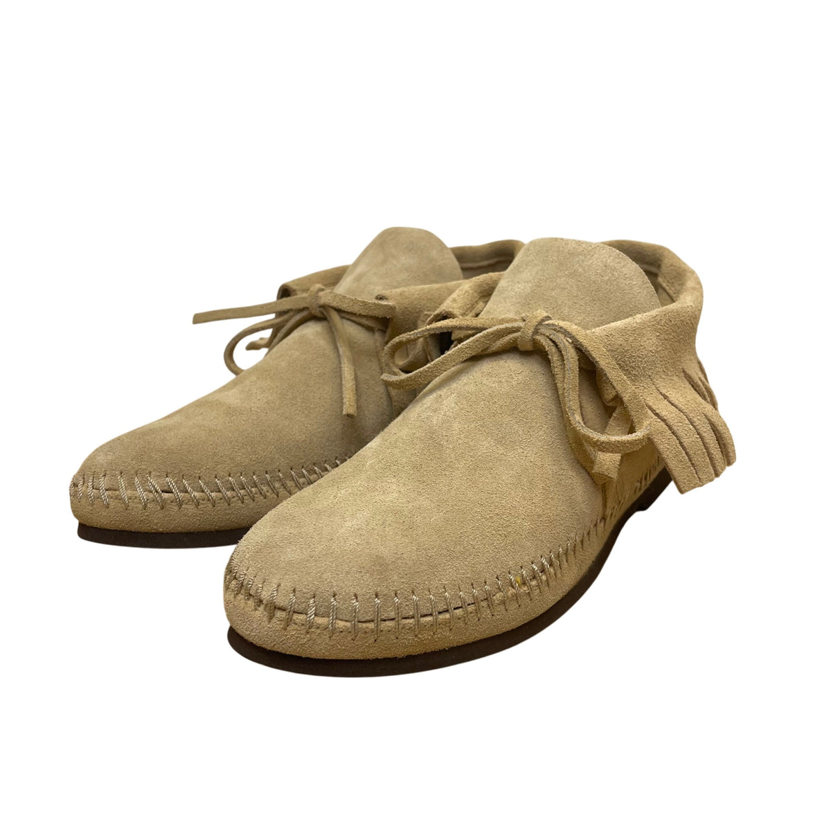 Lake Church Men’s Sand Suede Fringe Hand laced Hard Sole Moccasins Size 7.5