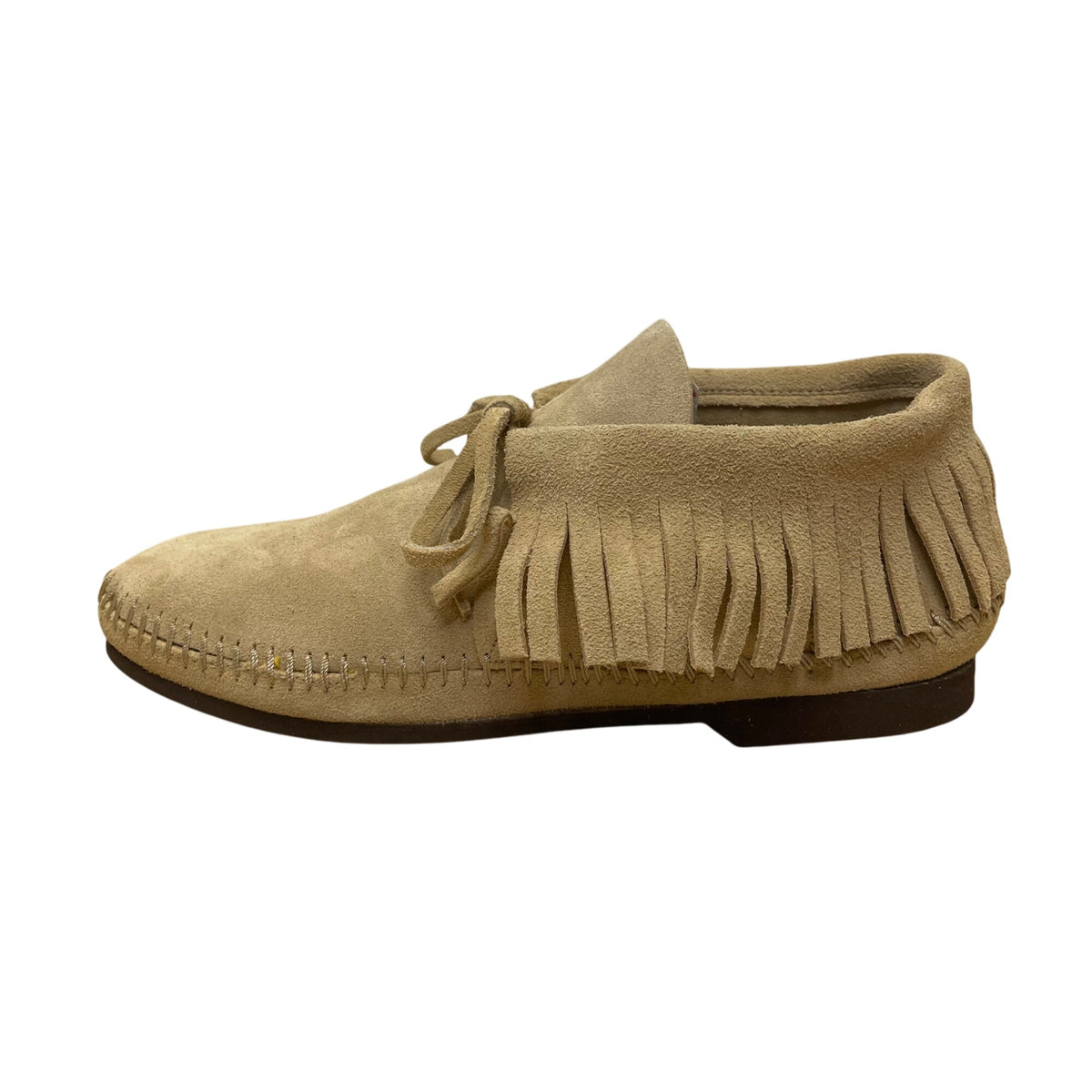 Lake Church Men’s Sand Suede Fringe Hand laced Hard Sole Moccasins Size 7.5