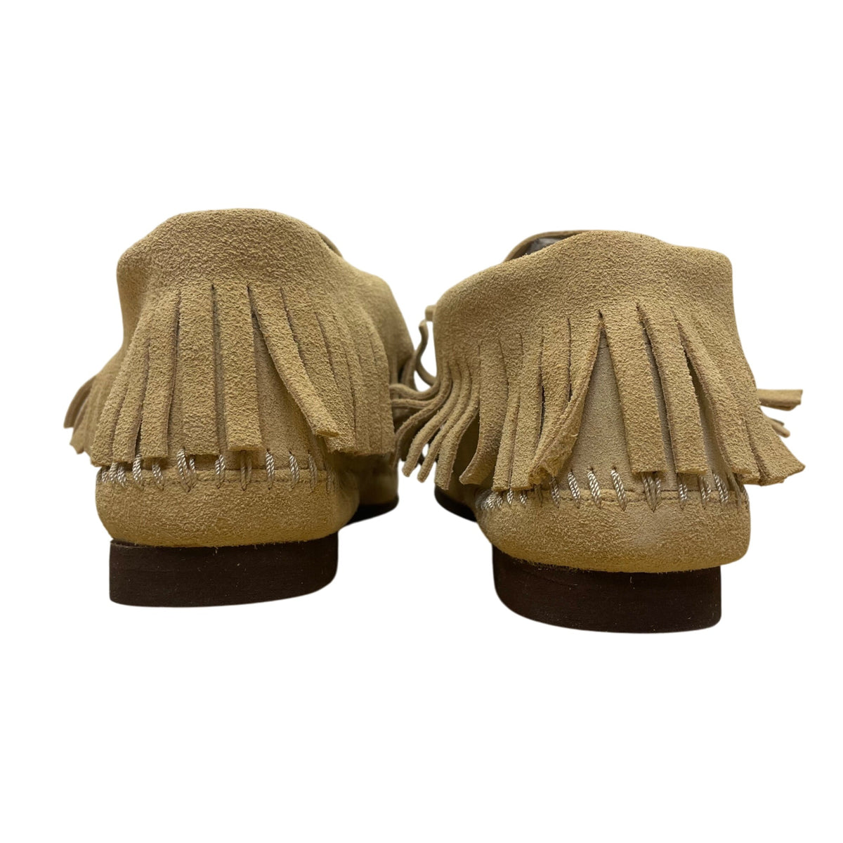 Lake Church Men’s Sand Suede Fringe Hand laced Hard Sole Moccasins Size 7.5