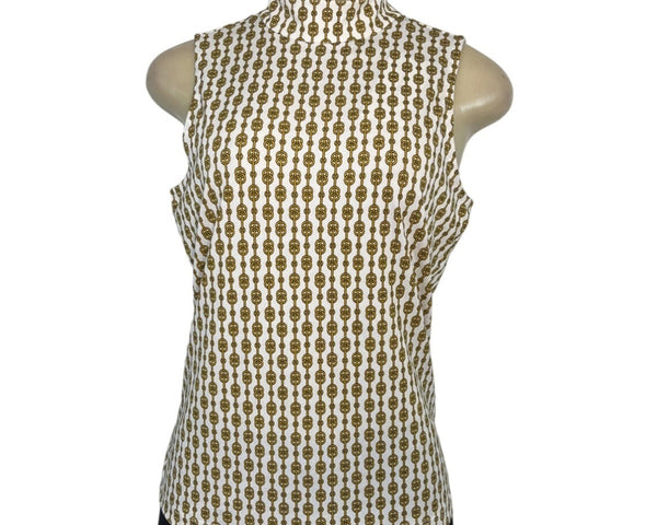 Carolina Belle Womens Sleeveless High-Neck Top With Chain Print Design Size S - New