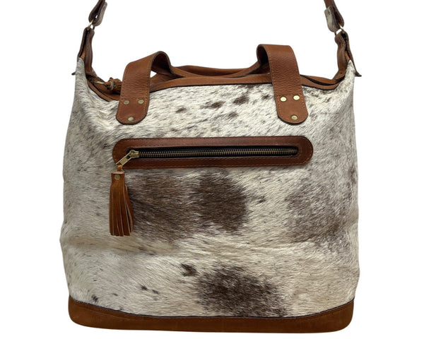 Puro Utz Pin Pin Cowhide & Leather Adjustable Strap Zippered Pocket Bucket Bag