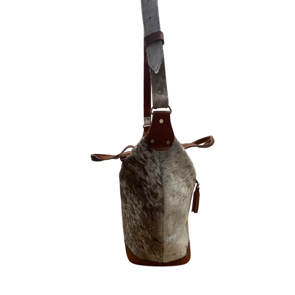 Puro Utz Pin Pin Cowhide & Leather Adjustable Strap Zippered Pocket Bucket Bag