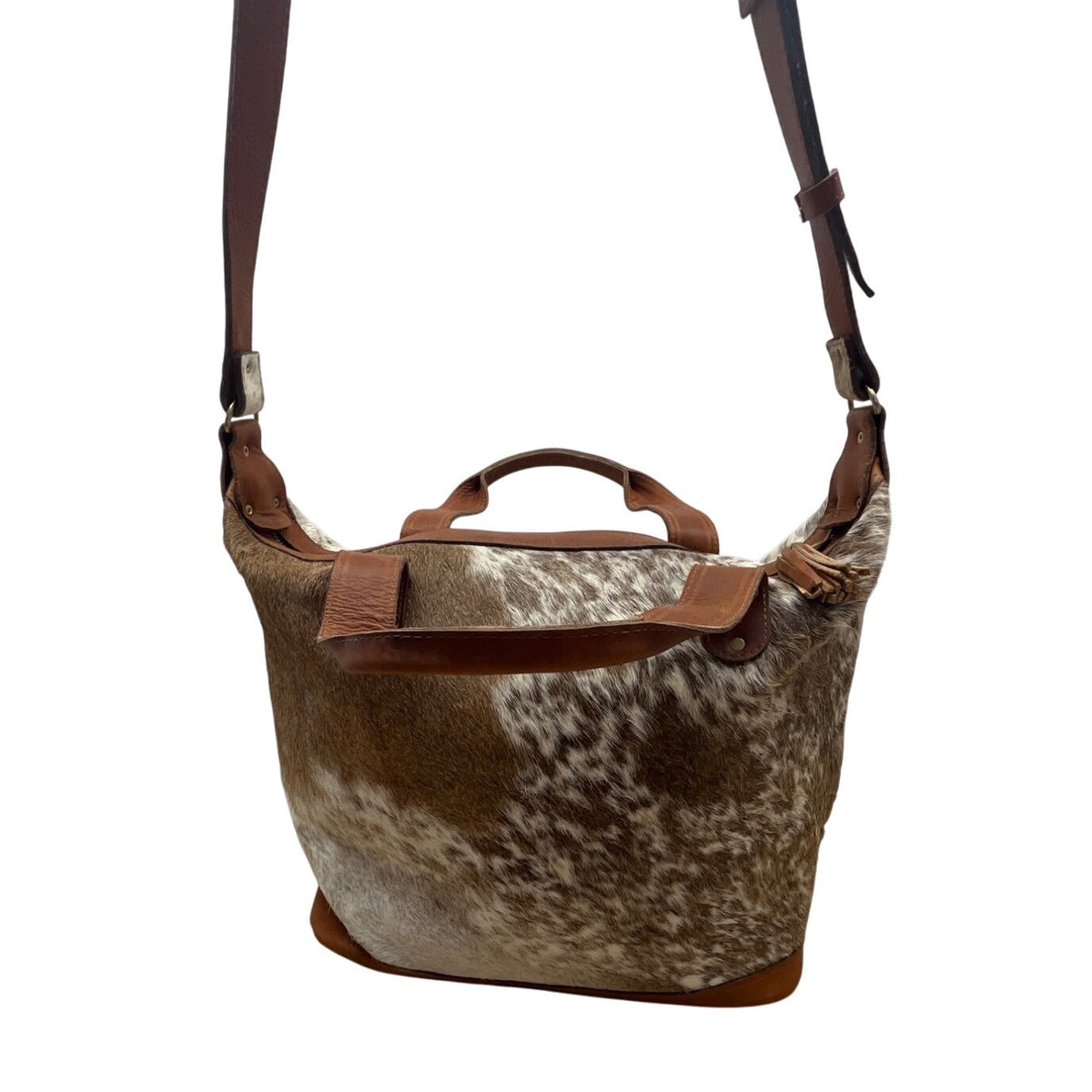 Puro Utz Pin Pin Cowhide & Leather Adjustable Strap Zippered Pocket Bucket Bag