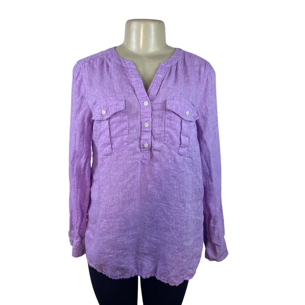 Talbots Womens Purple Linen Button-Front Long Sleeve Blouse Size M