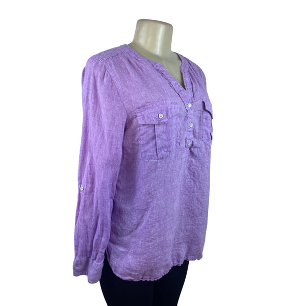 Talbots Womens Purple Linen Button-Front Long Sleeve Blouse Size M