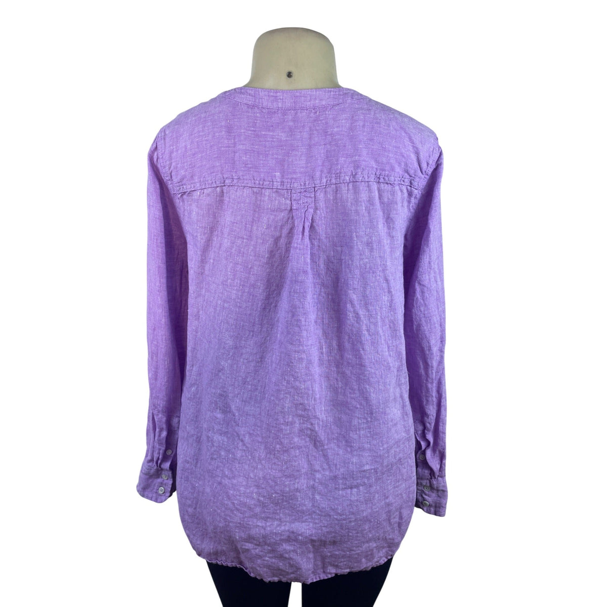 Talbots Womens Purple Linen Button-Front Long Sleeve Blouse Size M