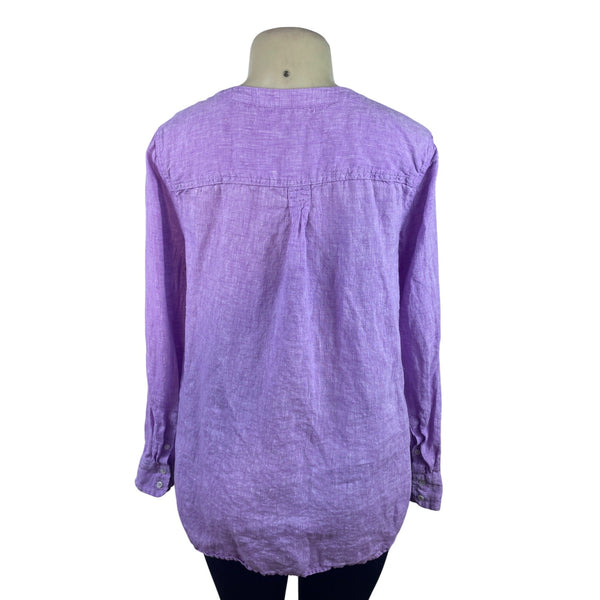 Talbots Womens Purple Linen Button-Front Long Sleeve Blouse Size M