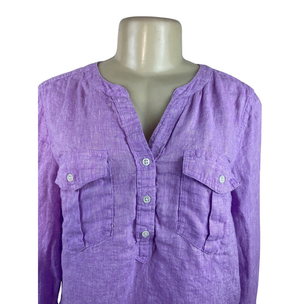 Talbots Womens Purple Linen Button-Front Long Sleeve Blouse Size M