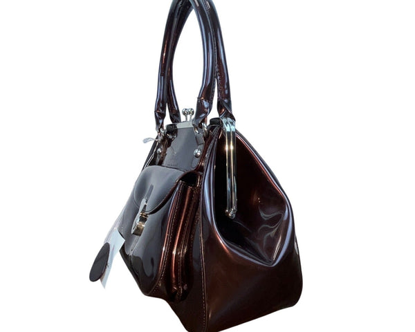 Beijo Brown Leather With Matching Coin Purse Set Twist Lock Women Handbag Size M