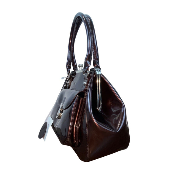 Beijo Brown Leather With Matching Coin Purse Set Twist Lock Women Handbag Size M