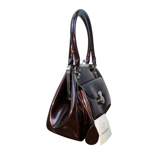 Beijo Brown Leather With Matching Coin Purse Set Twist Lock Women Handbag Size M