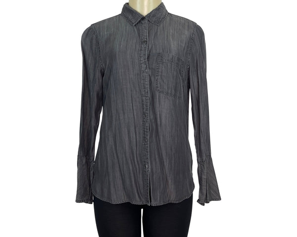 Beachlunchlounge Womens Gray Long Sleeve Button-Up Denim Shirt Sz S/P - New