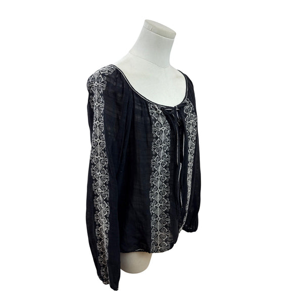 Max Studio Womens Embroidered Boho-Style Peasant Blouse Black & White Sz XL