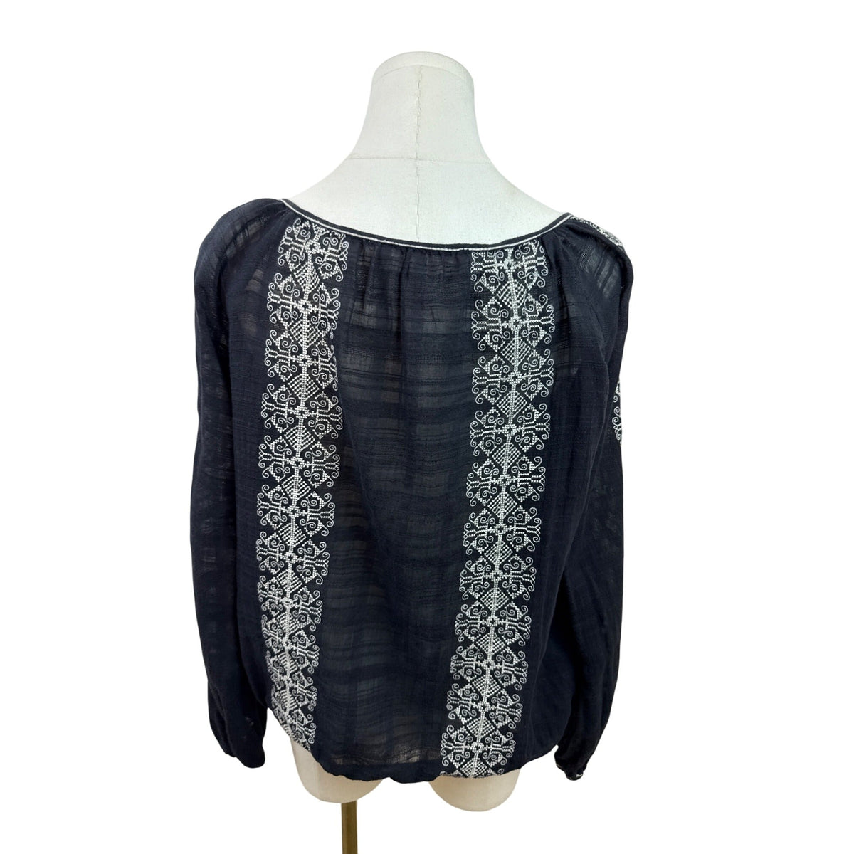 Max Studio Womens Embroidered Boho-Style Peasant Blouse Black & White Sz XL
